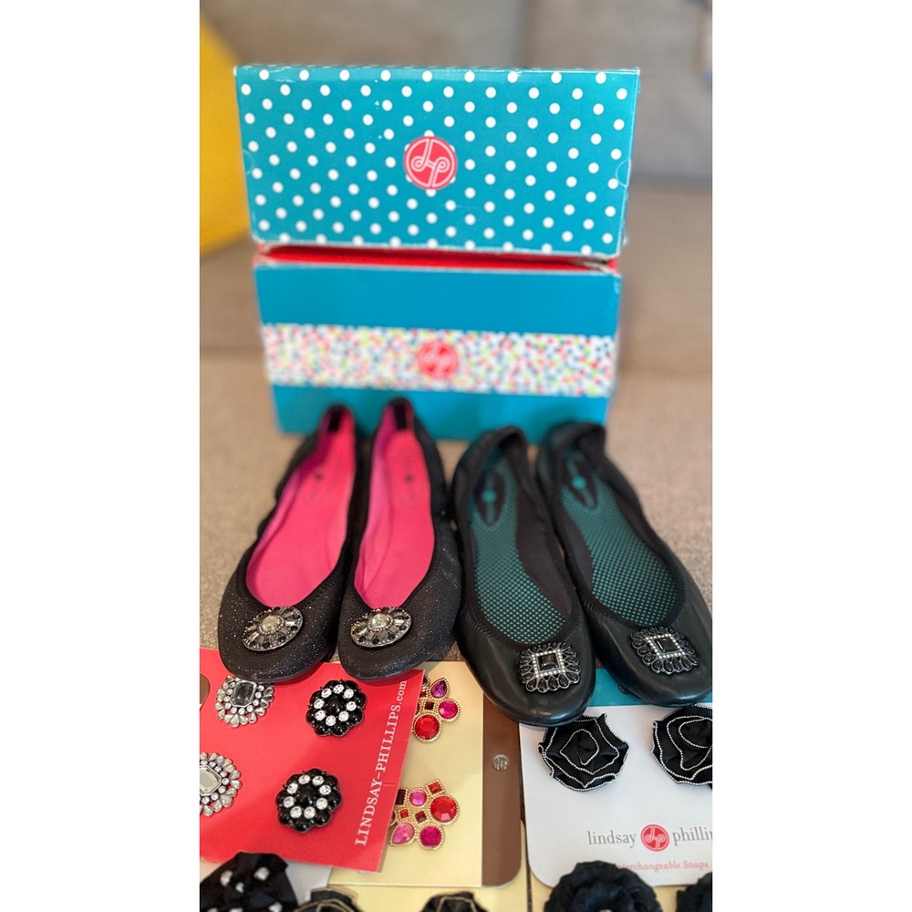 Lindsay Phillips Women's 9.5 Ballet Flats Lot 2 Pair + 8 Interchangeable Snaps